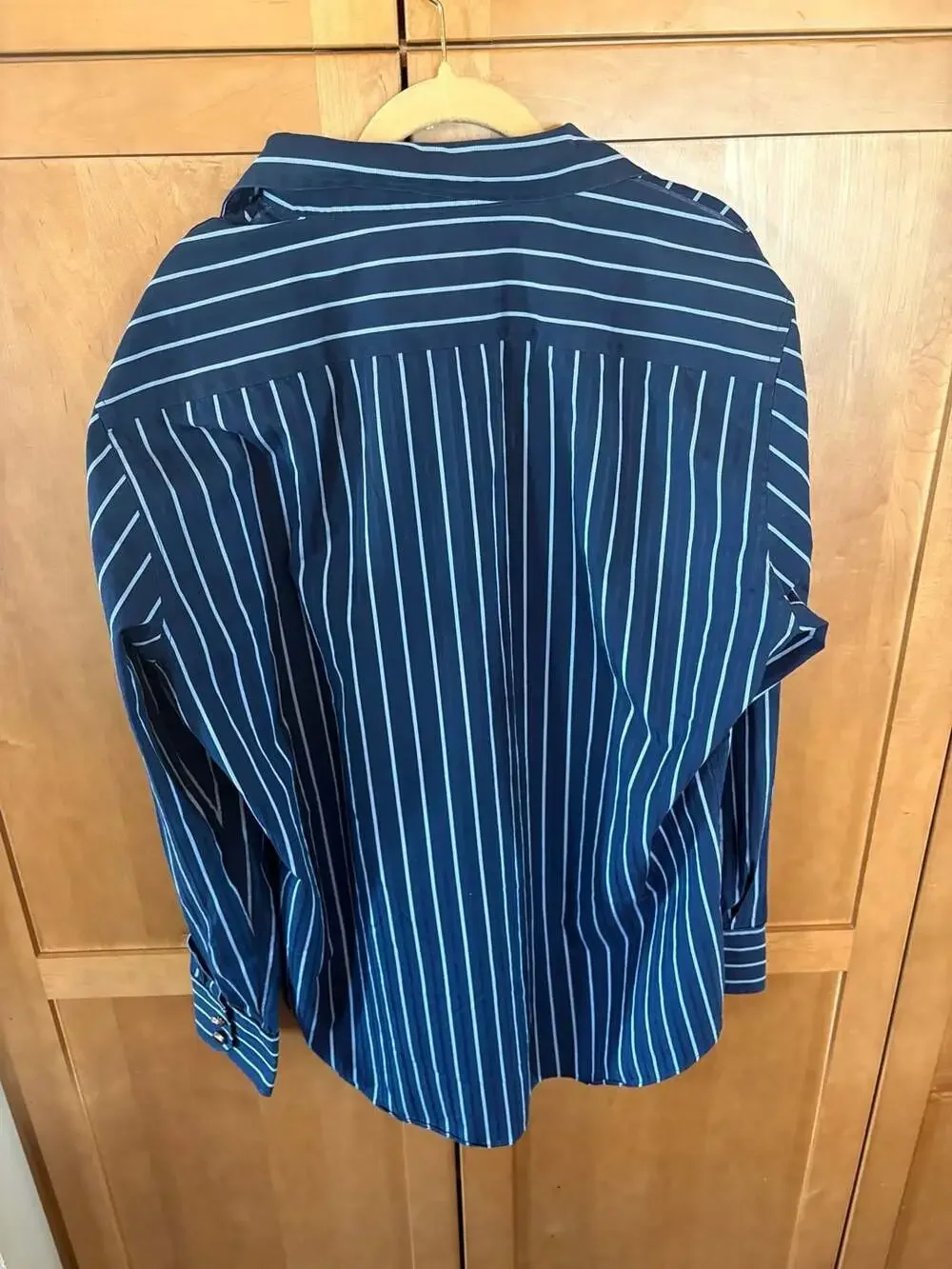 7 Diamonds Men's XXL Navy Blue Striped 100% Cotton Long Sleeve Button Down Shirt - Picture 4 of 5
